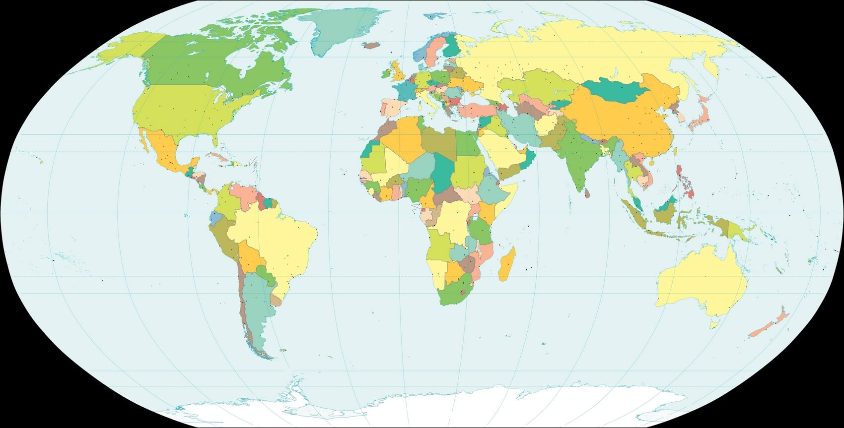 Leere Weltkarte in Farbe Hauptstadt