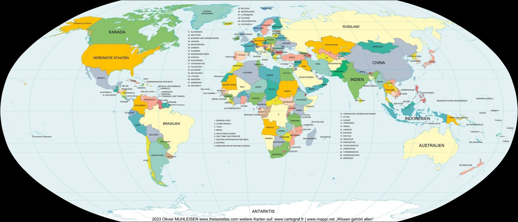 Weltkarte farbigen Ländern