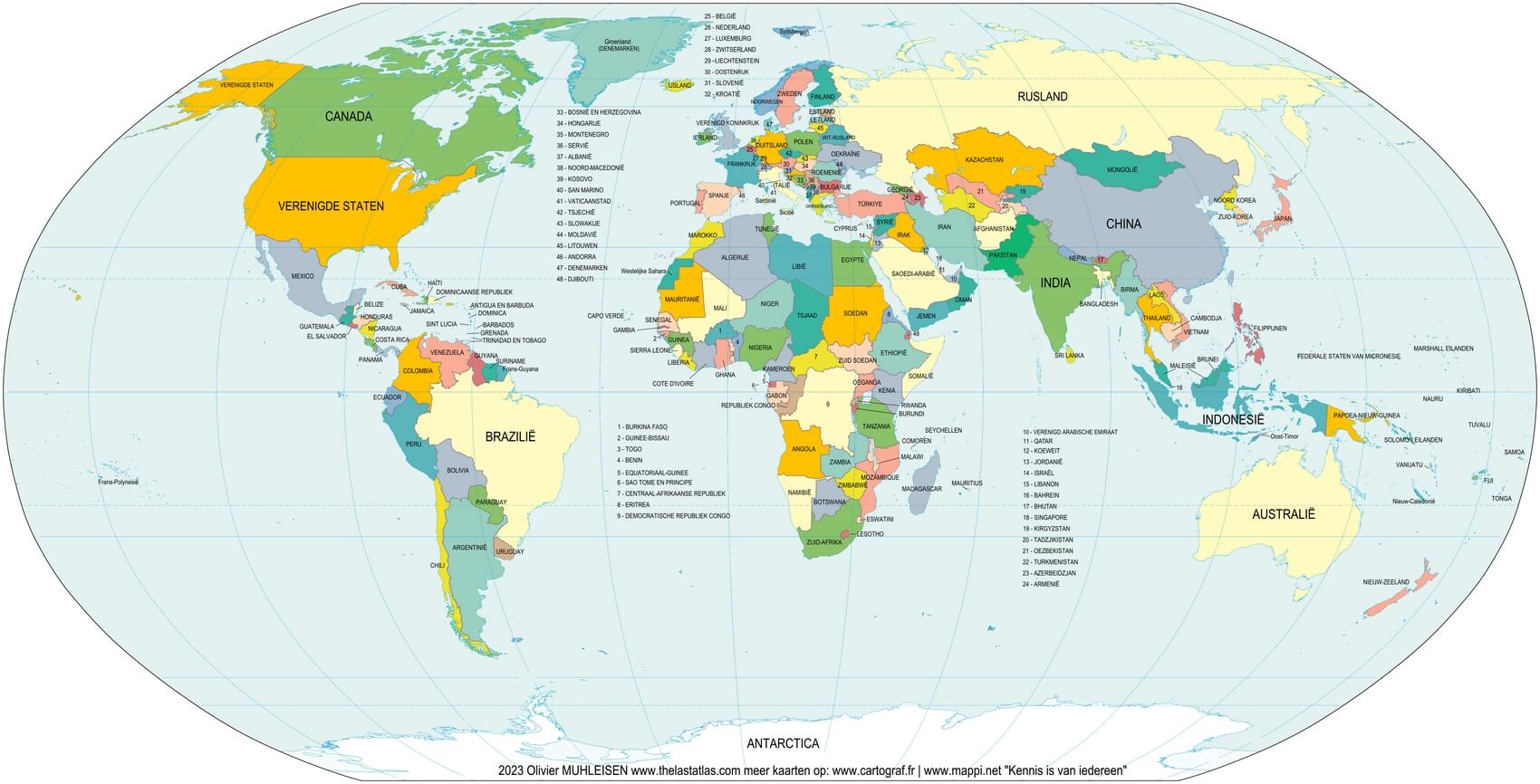 Weltkarte Ländern Niederländisch