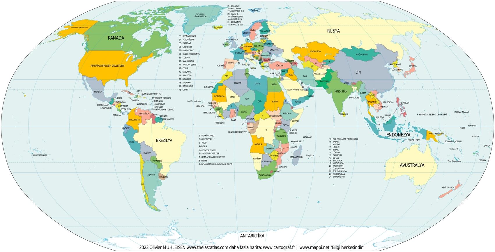 Weltkarte Ländern Türkisch